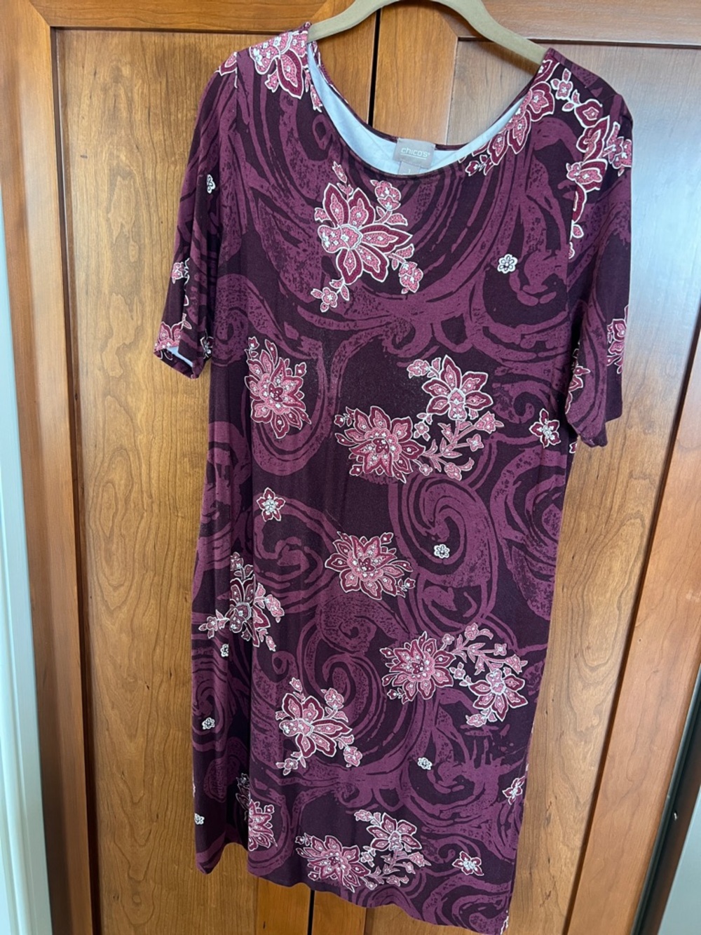Chico's Burgundy Floral Scoop-Neck Tunic